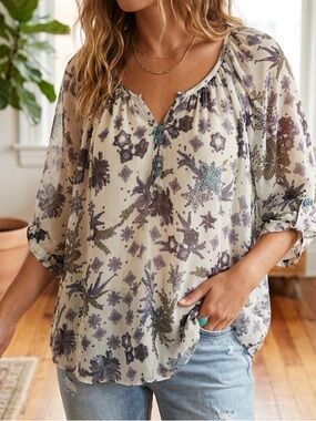 Willow & Clay sheer cottagecore print blouse